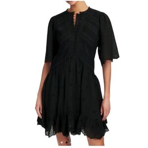 Madewell Dress Womens 0 Black Eyelet Flutter‎ Sleeve Mini Dress in Cotton NWT
